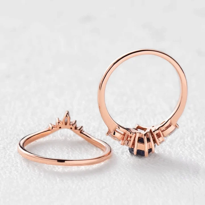 Stella’s Spark | Kite Cut Blue Sandstone & Marquise Moissanite Bridal Set 2pcs