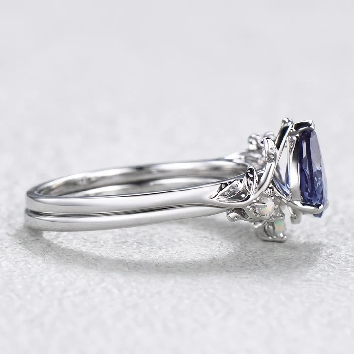 Iris’s Vine | Vintage Pear Alexandrite & Moonstone Bridal Set 2pcs