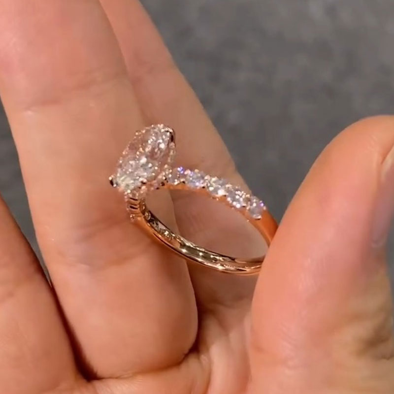 Rose Golden Tone Oval Cut Sterling Silver Engagement Ring