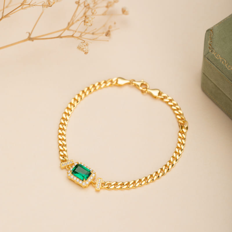 Polished Emerald Cut Bracelet for Emerald Green Women