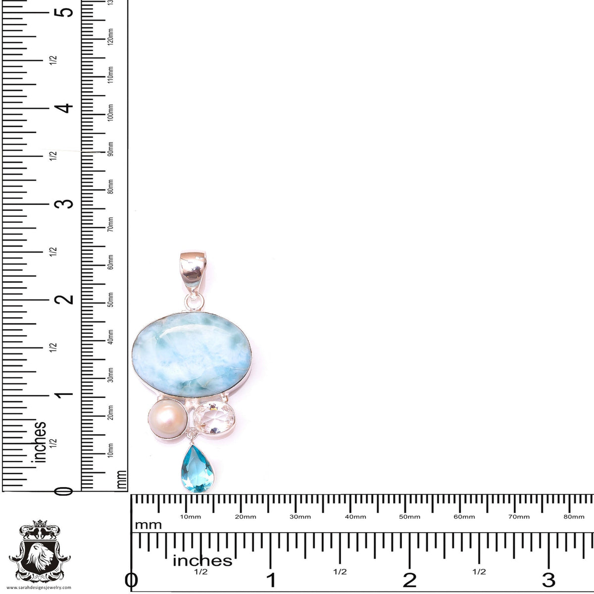 AA Larimar Pearl Aquamarine Pendant & 3MM Italian Chain P9793