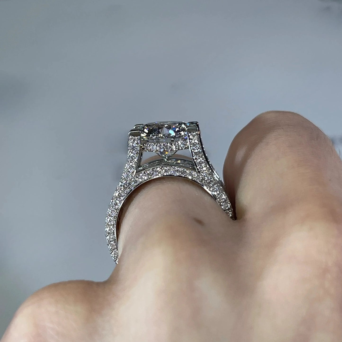 Lavish Round Cut 3.0ct Pave Engagement Ring In Sterling Silver