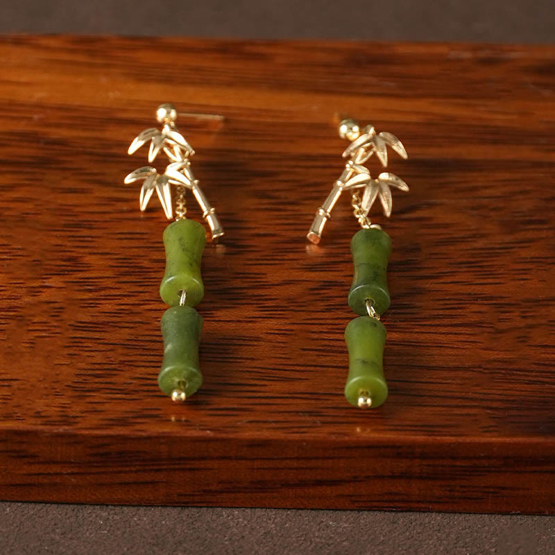 Fortune Jewel 925 Sterling Silver Posts Copper Plated Gold Natural Peridot Bamboo Leaf Drop Earrings