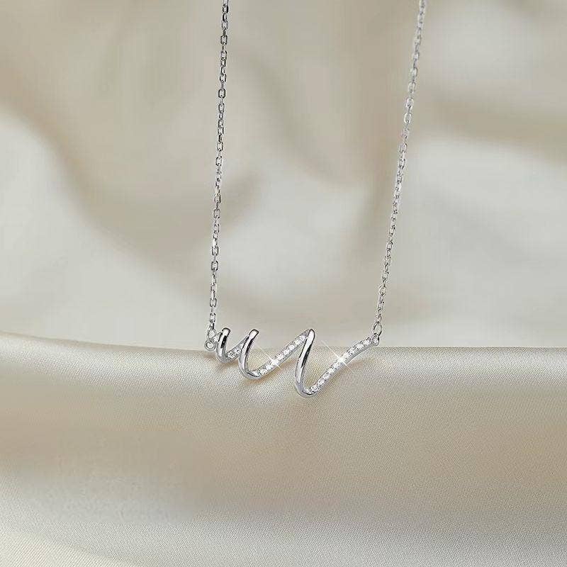 Ocean Sea Wave Beach Pendant Necklace in 925 Sterling Silver: Gold