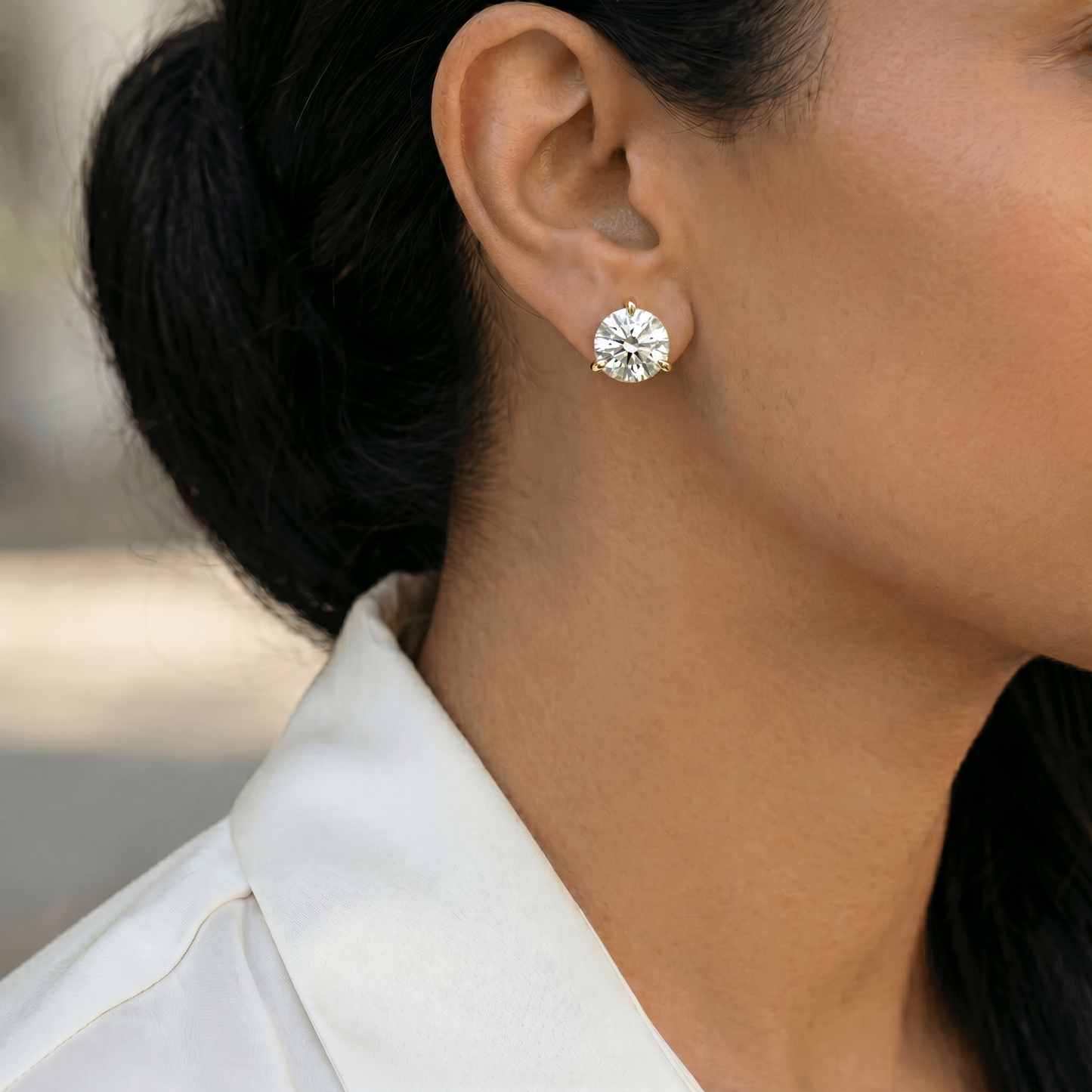 Certified 8 Ct tw 14k Yellow Gold Lab Grown Round-Cut Diamond Martini Studs