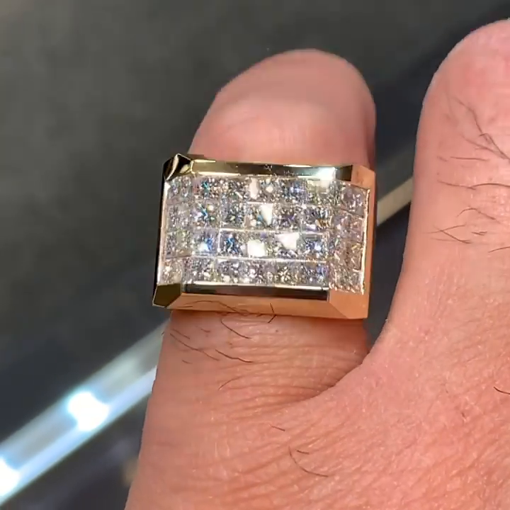 5ct Princess Cut White Sapphire Yellow Gold Handmade Men's Ring