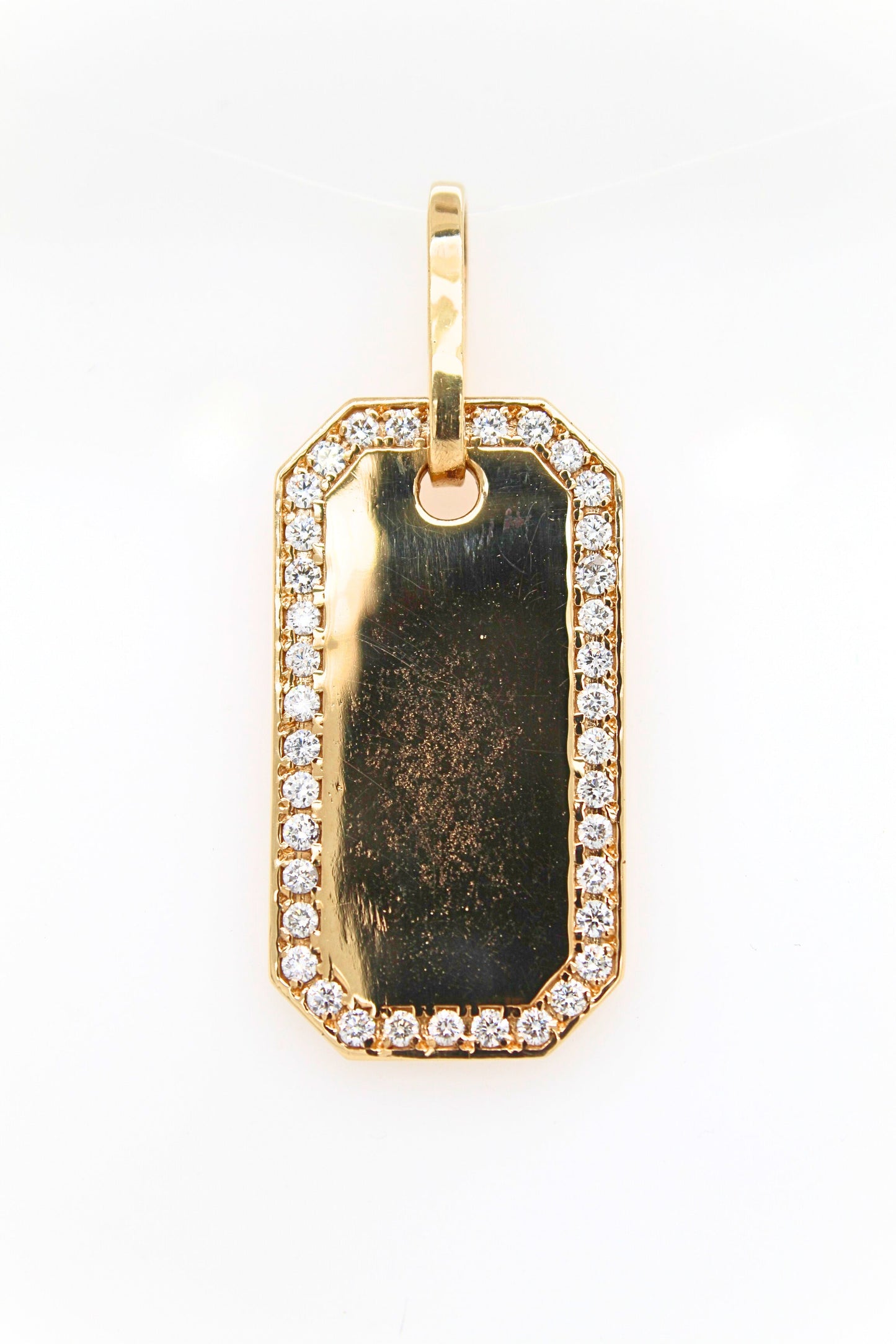 14KY Rectangle Engraveable Diamond Pendant, 11.2 grams