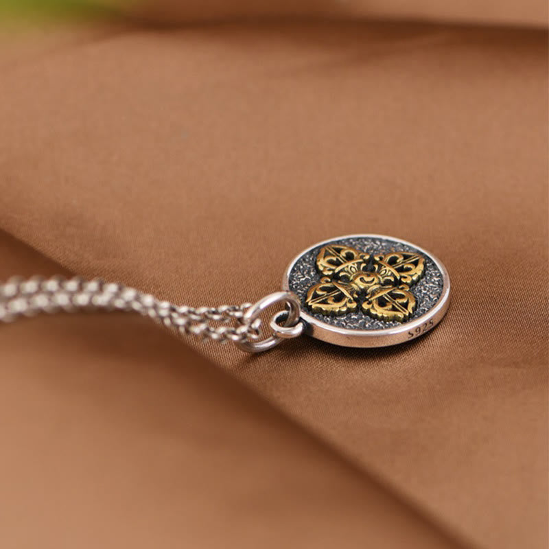 Fortune Jewel 925 Sterling Silver Double Dorje Vajra Blessing Necklace Pendant