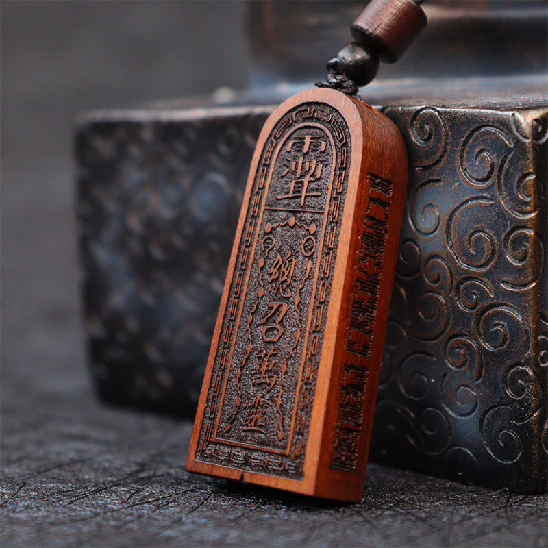 Fortune Jewel Lightning Struck Jujube Wood Taoist Five Thunder Order Luck Protection Necklace Pendant