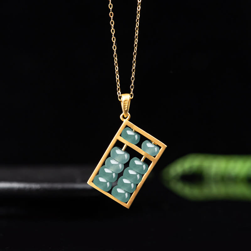 Fortune Jewel Natural Jade Abacus Pattern Abundance Titanium Steel Chain Necklace Pendant
