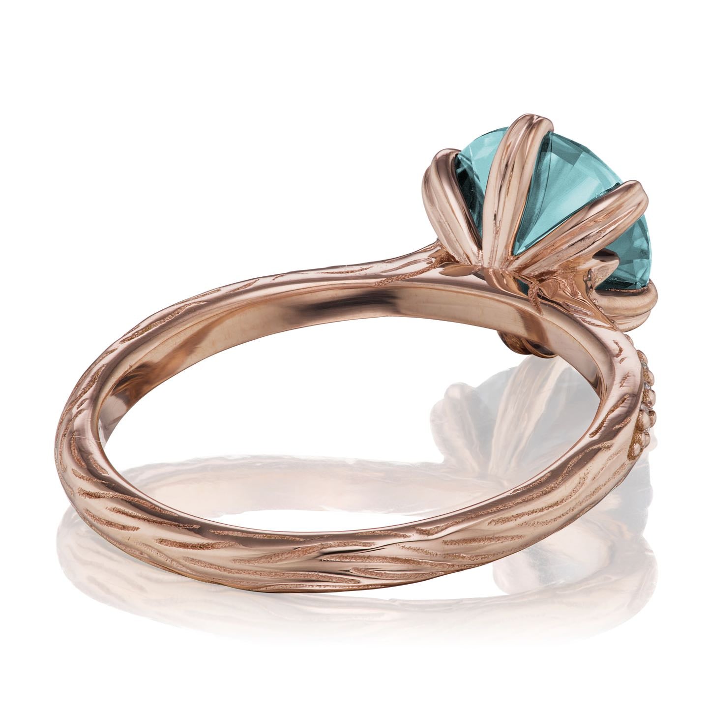 ・CAMILLE・Aqua-Teal Iconic™ Moissanite, Twig Textured Diamond Band (2ct Center)