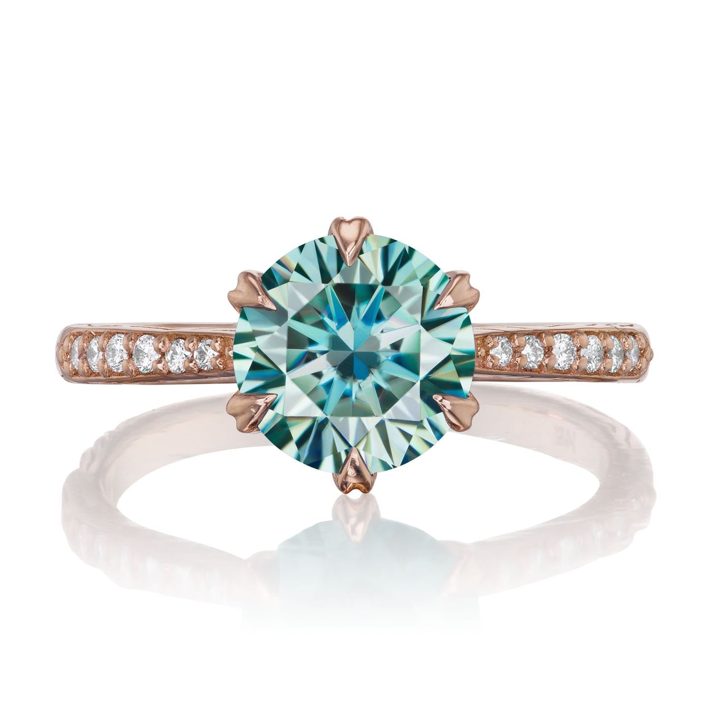 ・CAMILLE・Aqua-Teal Iconic™ Moissanite, Twig Textured Diamond Band (2ct Center)
