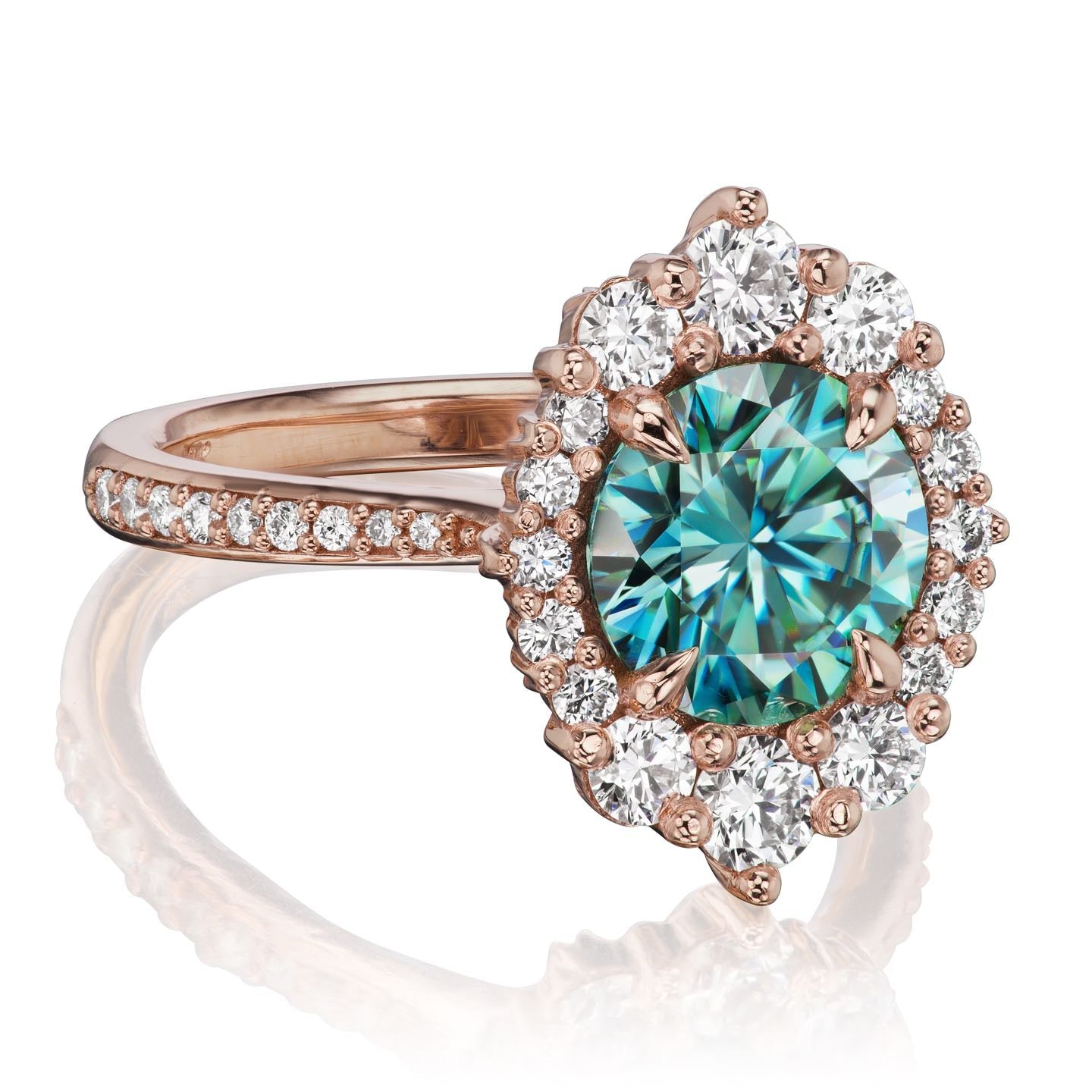 ・EMERSON・Aqua-Teal Iconic™ Moissanite Center, Diamond Halo (2.55ctw+)