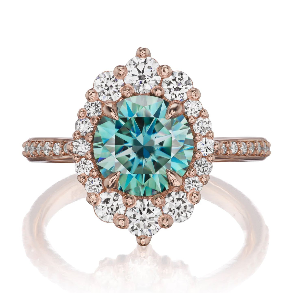 ・EMERSON・Aqua-Teal Iconic™ Moissanite Center, Diamond Halo (2.55ctw+)