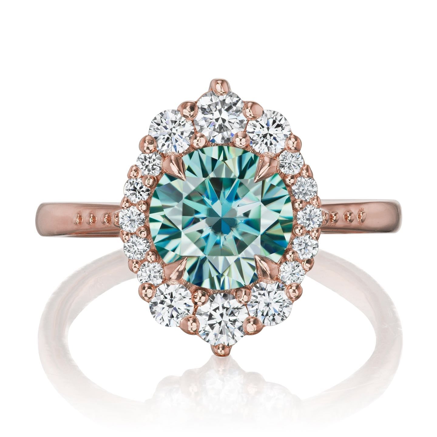 ・EMERSON・Aqua-Teal Iconic™ Moissanite Center, Diamond Halo (2.55ctw+)