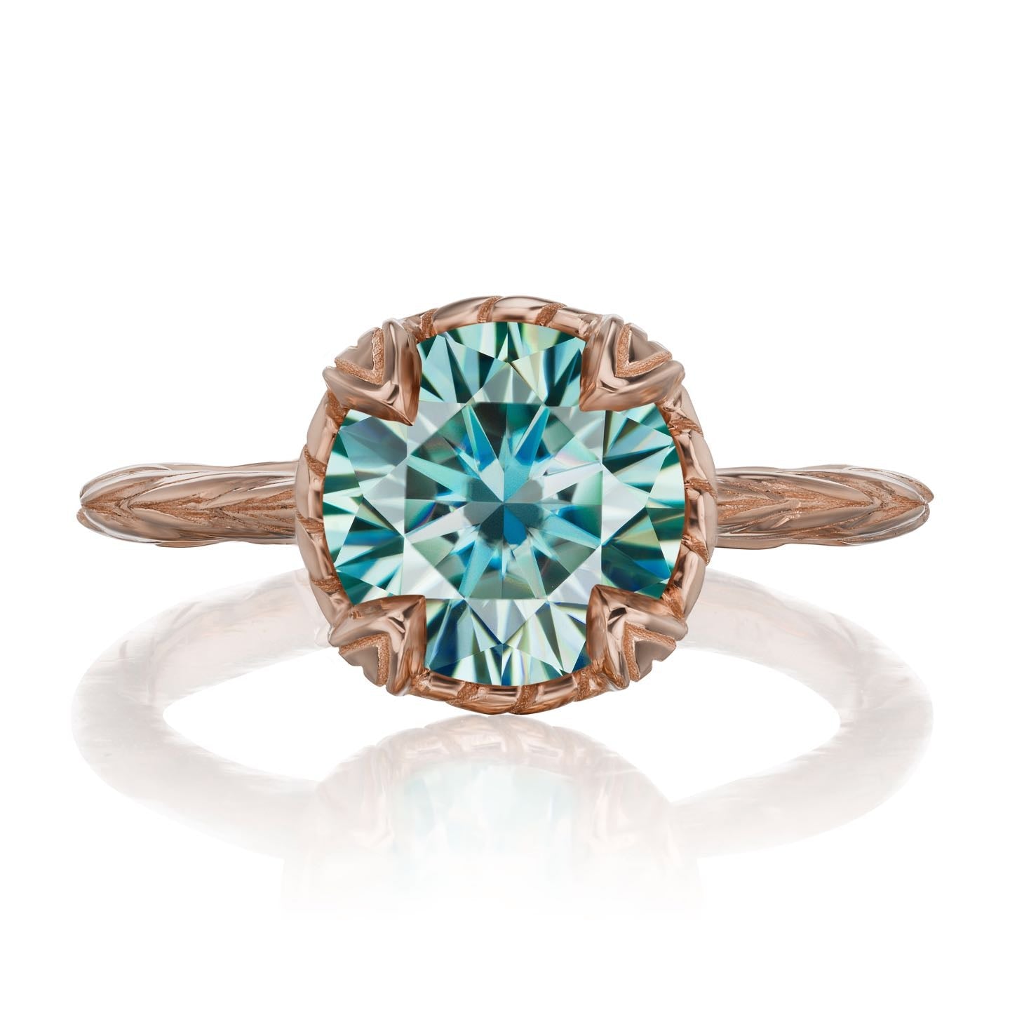 ・SIENNA・Aqua-Teal Iconic™ Moissanite, Willow Leaf Band (2ct)