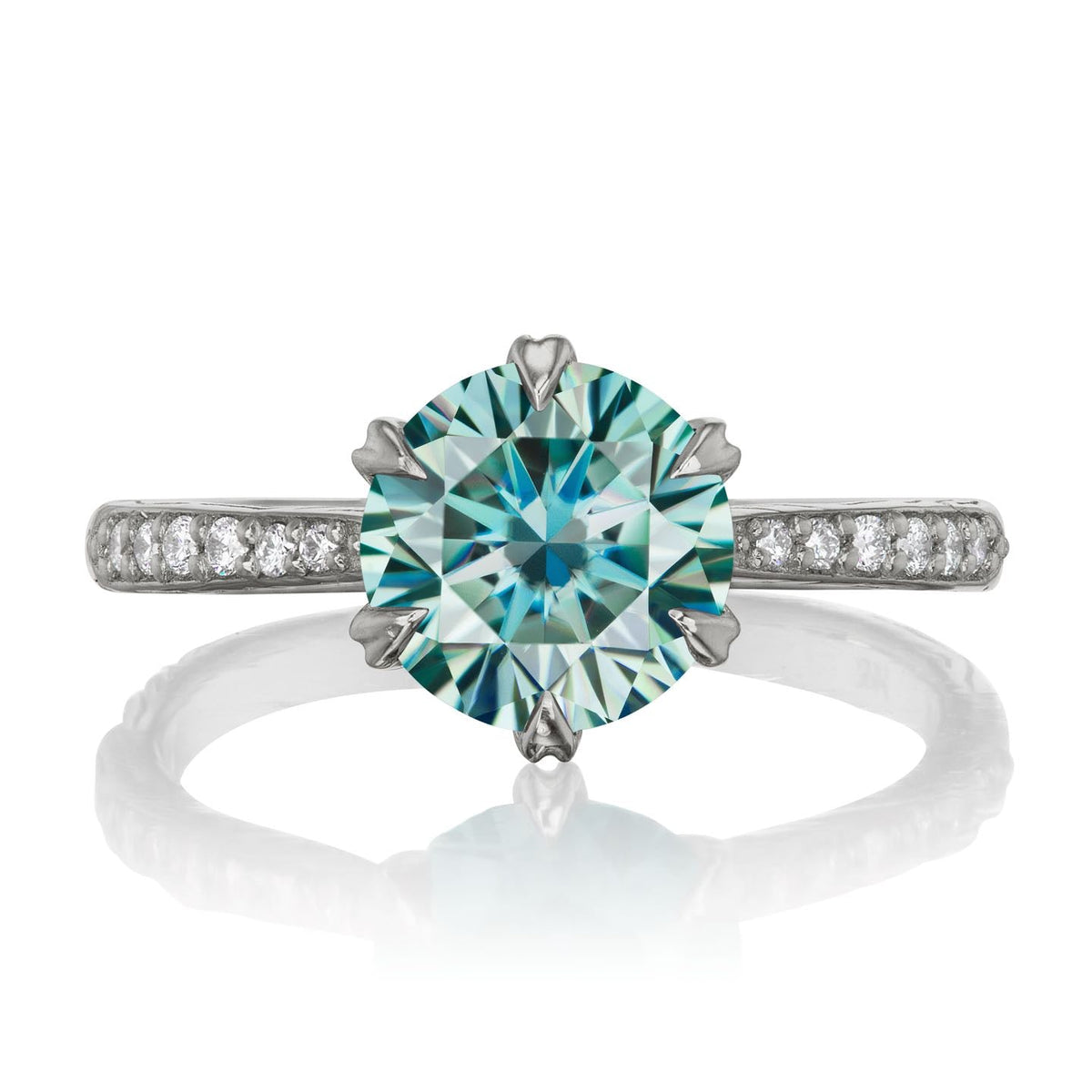 ・CAMILLE・Aqua-Teal Iconic™ Moissanite, Twig Textured Diamond Band (2ct Center)