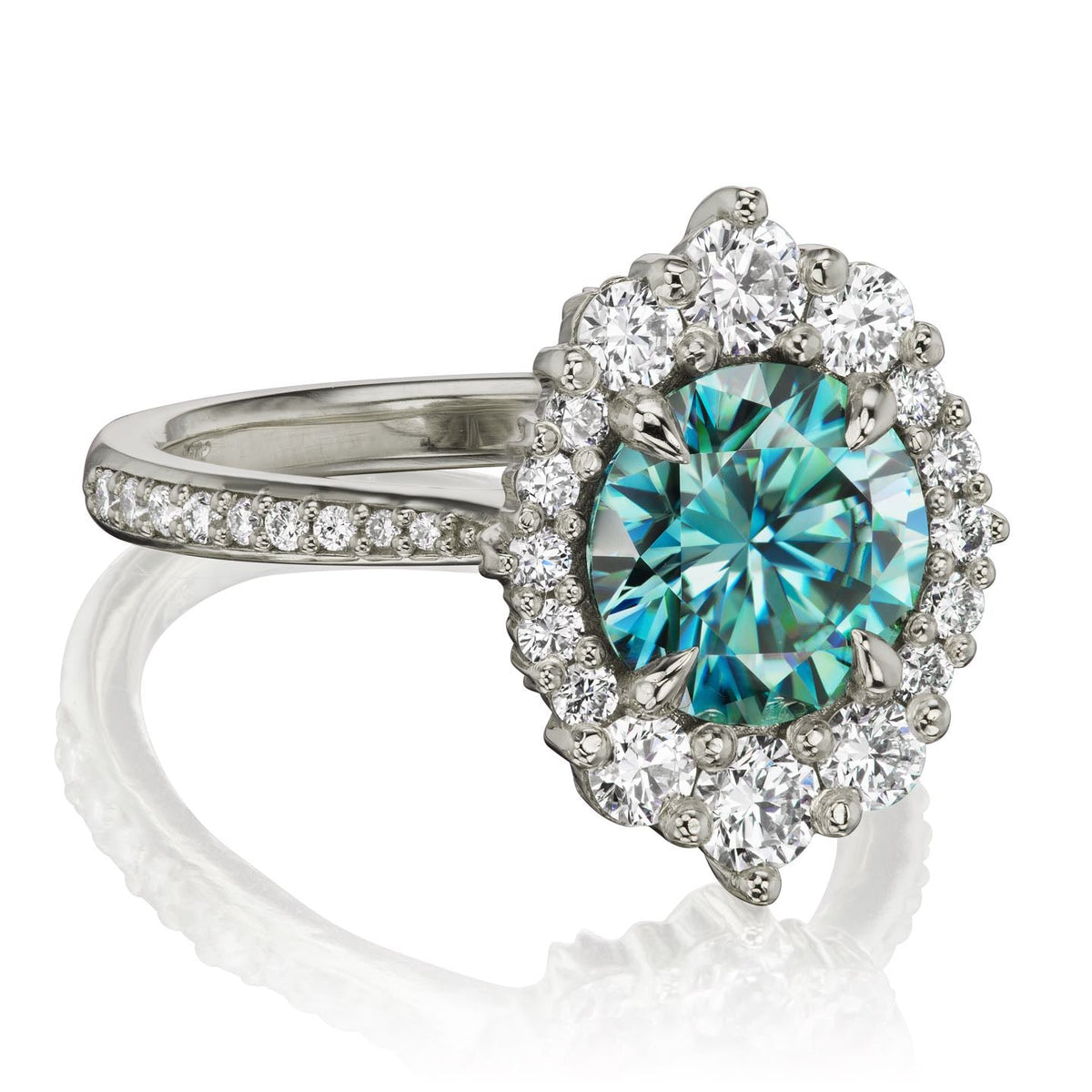 ・EMERSON・Aqua-Teal Iconic™ Moissanite Center, Diamond Halo (2.55ctw+)