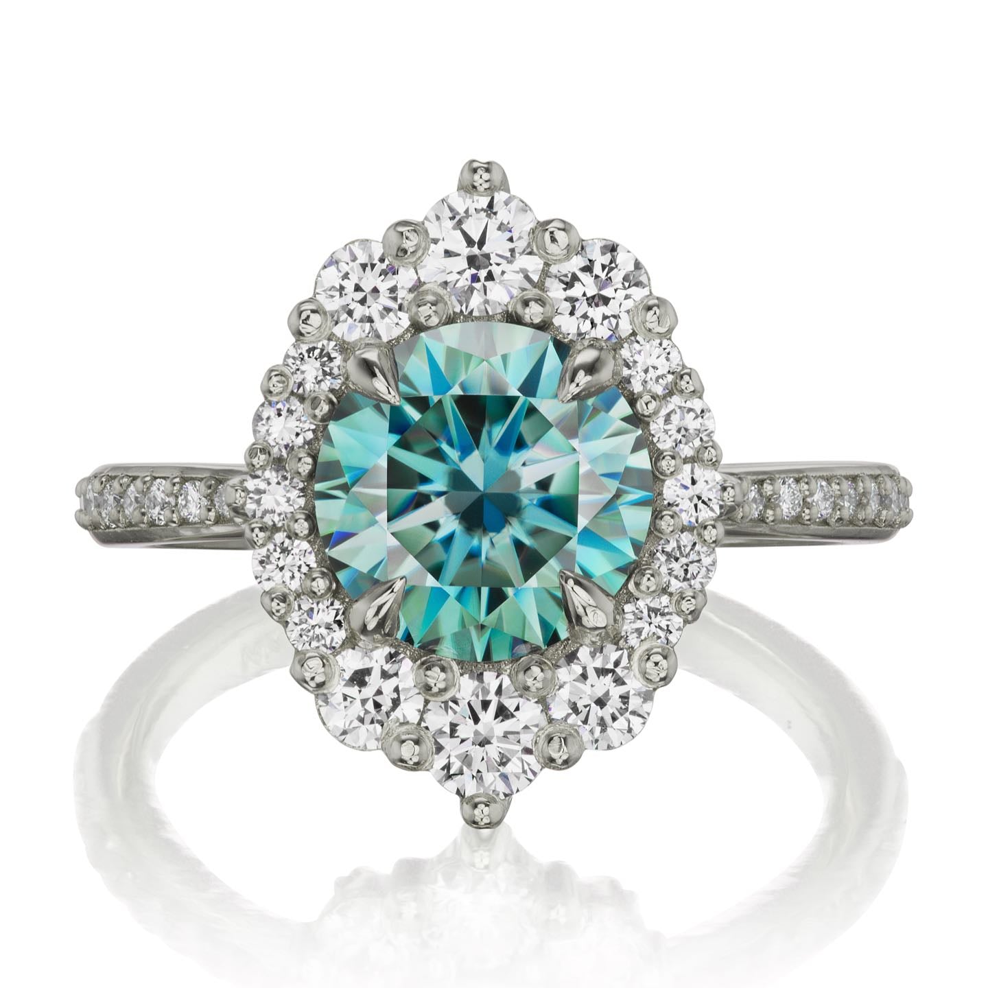 ・EMERSON・Aqua-Teal Iconic™ Moissanite Center, Diamond Halo (2.55ctw+)