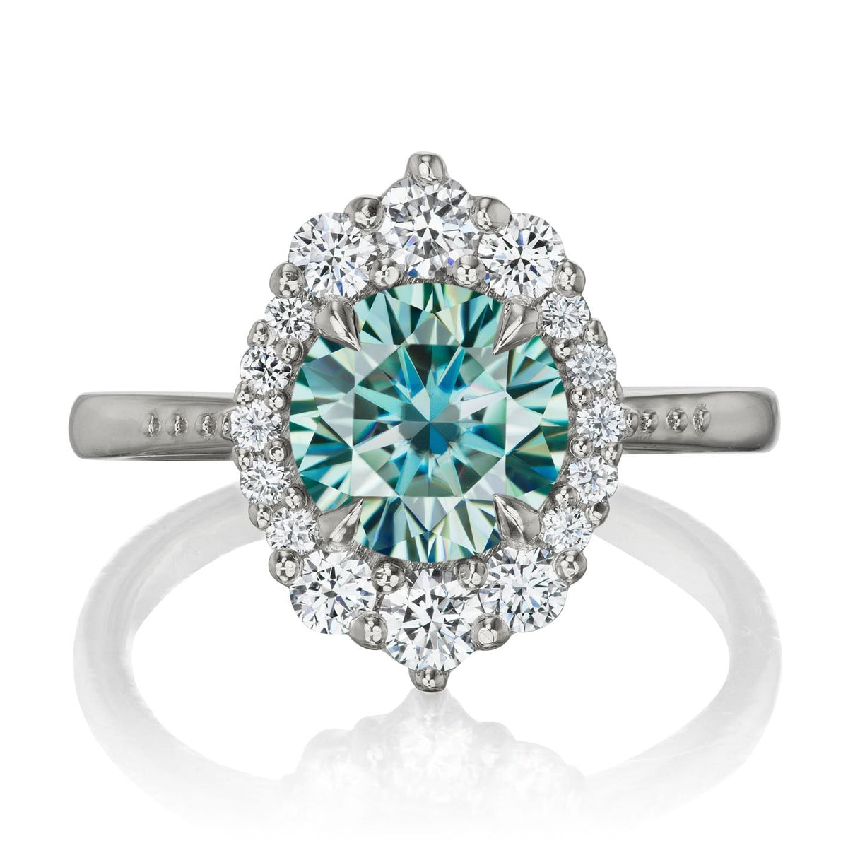 ・EMERSON・Aqua-Teal Iconic™ Moissanite Center, Diamond Halo (2.55ctw+)
