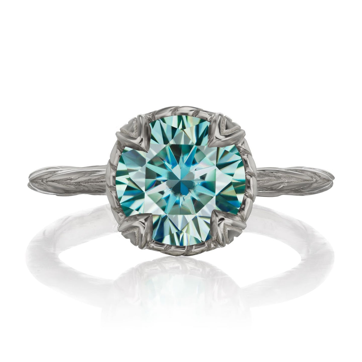 ・SIENNA・Aqua-Teal Iconic™ Moissanite, Willow Leaf Band (2ct)