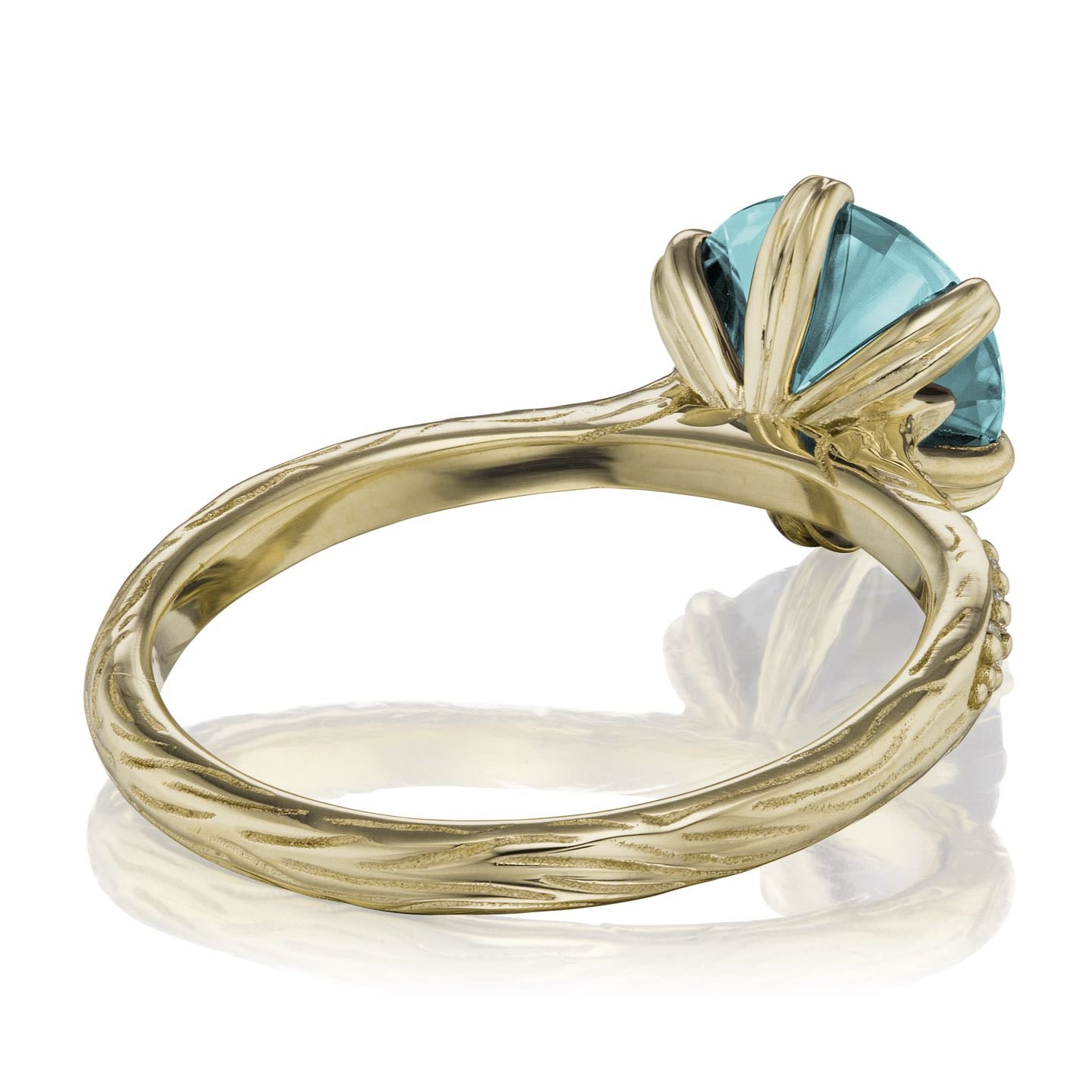 ・CAMILLE・Aqua-Teal Iconic™ Moissanite, Twig Textured Diamond Band (2ct Center)