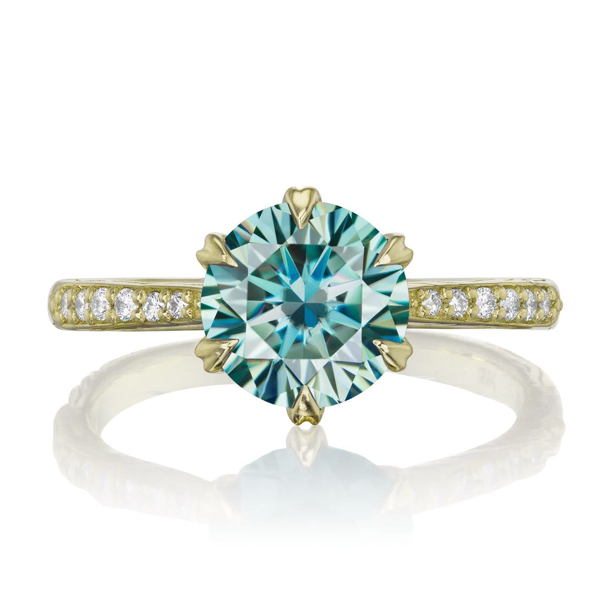 ・CAMILLE・Aqua-Teal Iconic™ Moissanite, Twig Textured Diamond Band (2ct Center)