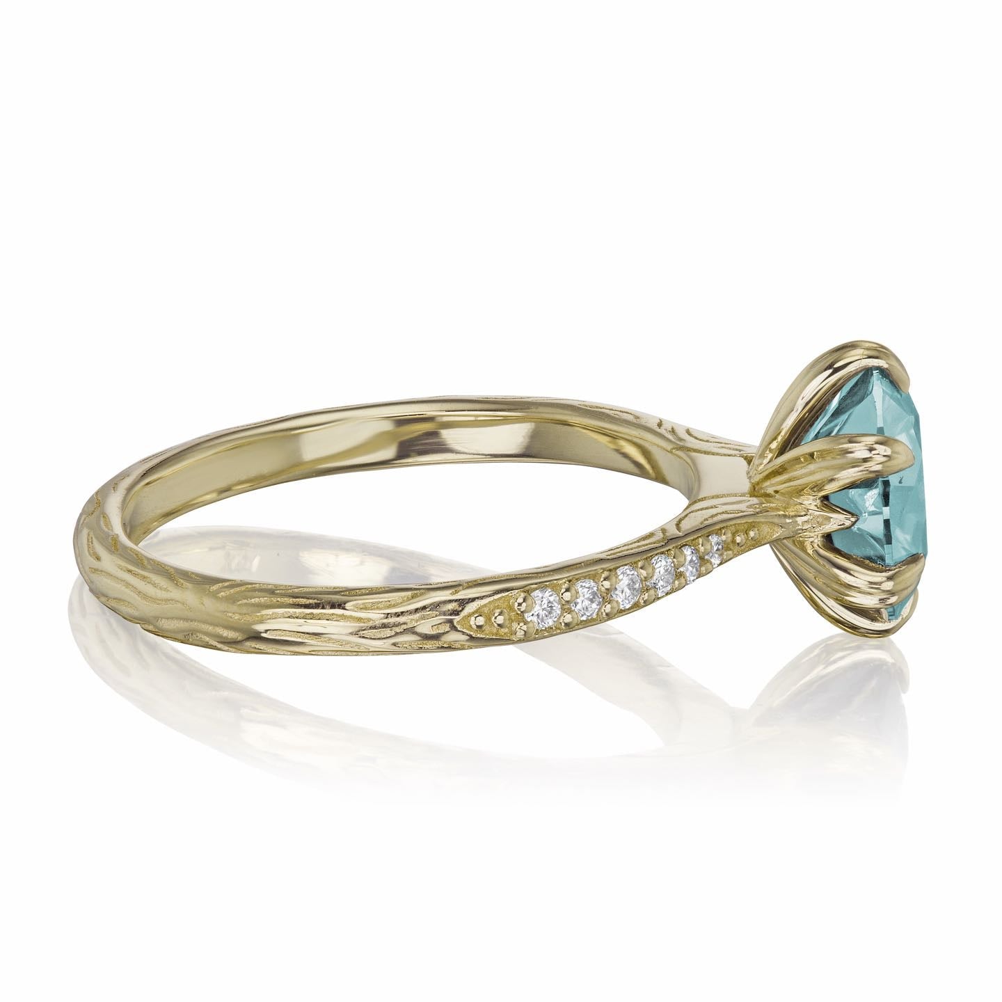 ・CAMILLE・Aqua-Teal Iconic™ Moissanite, Twig Textured Diamond Band (2ct Center)