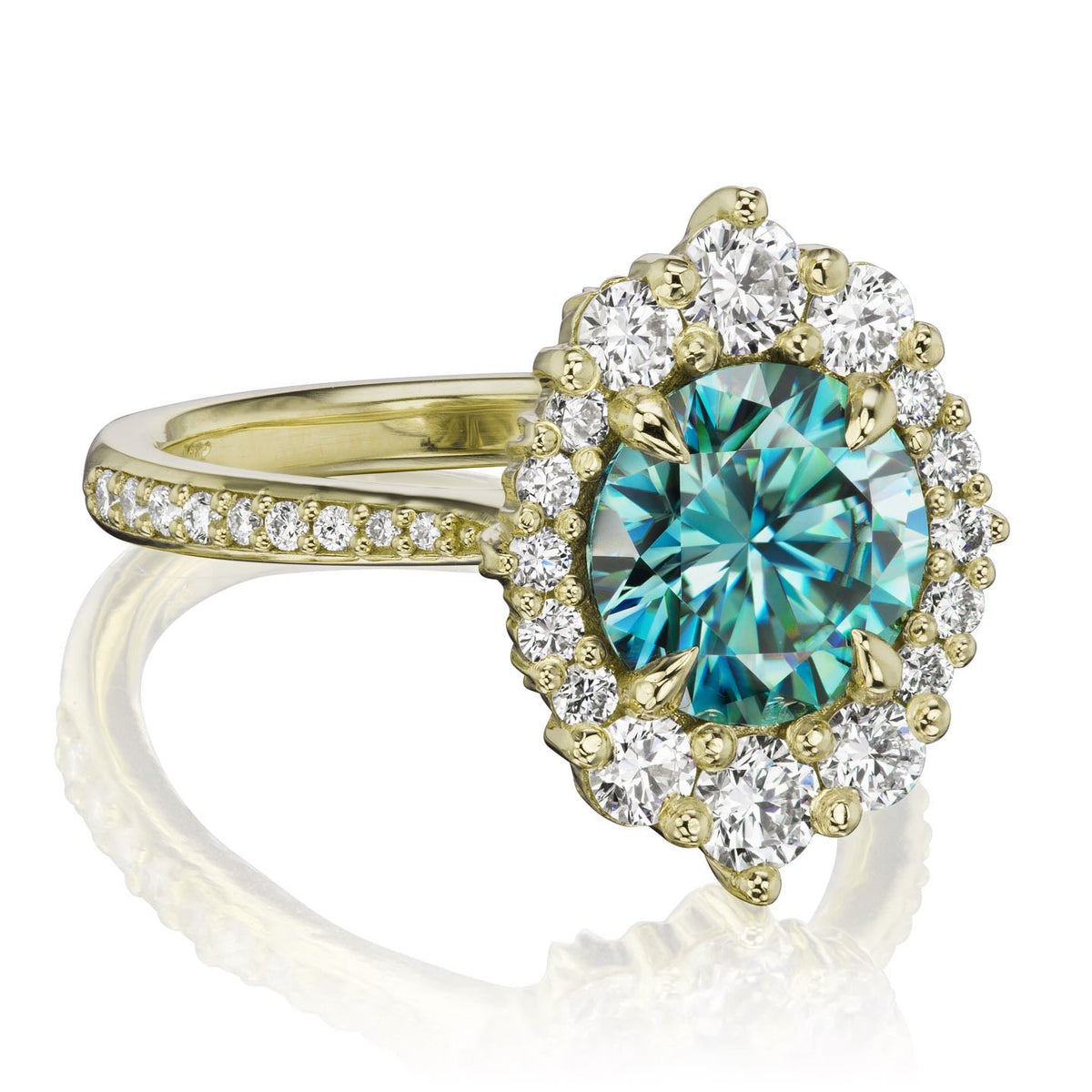 ・EMERSON・Aqua-Teal Iconic™ Moissanite Center, Diamond Halo (2.55ctw+)