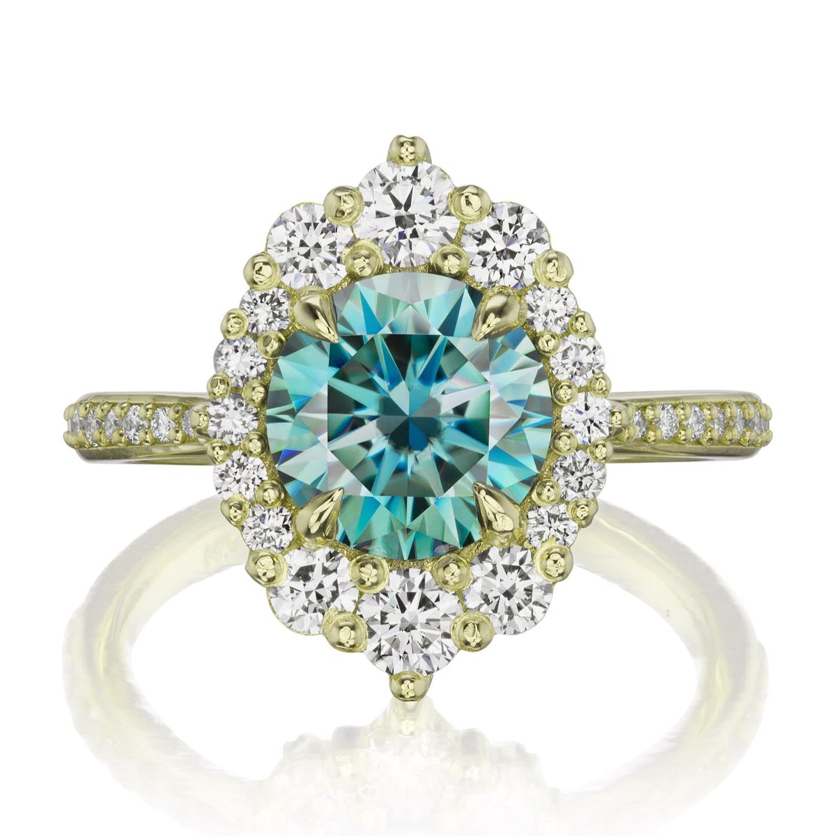 ・EMERSON・Aqua-Teal Iconic™ Moissanite Center, Diamond Halo (2.55ctw+)