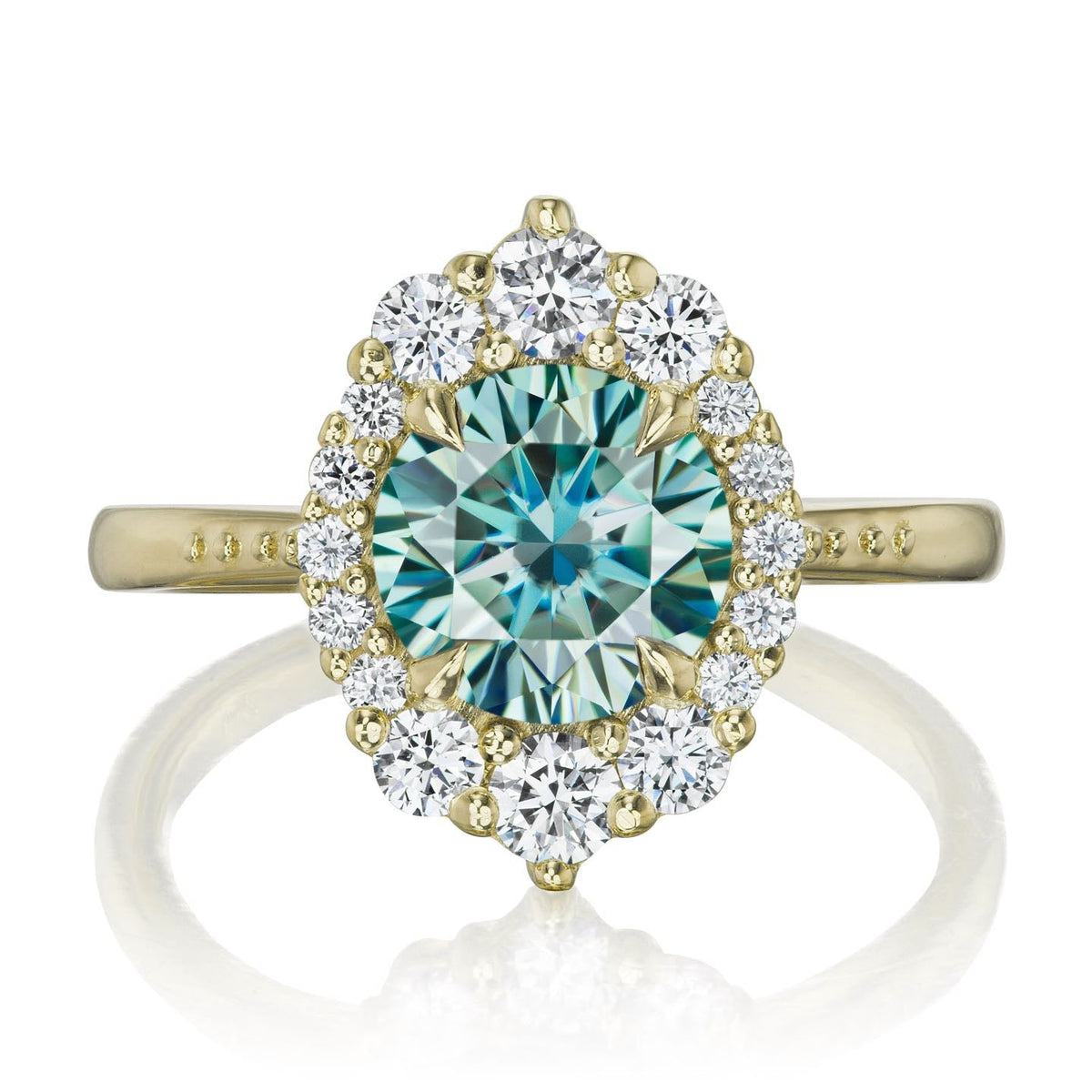 ・EMERSON・Aqua-Teal Iconic™ Moissanite Center, Diamond Halo (2.55ctw+)