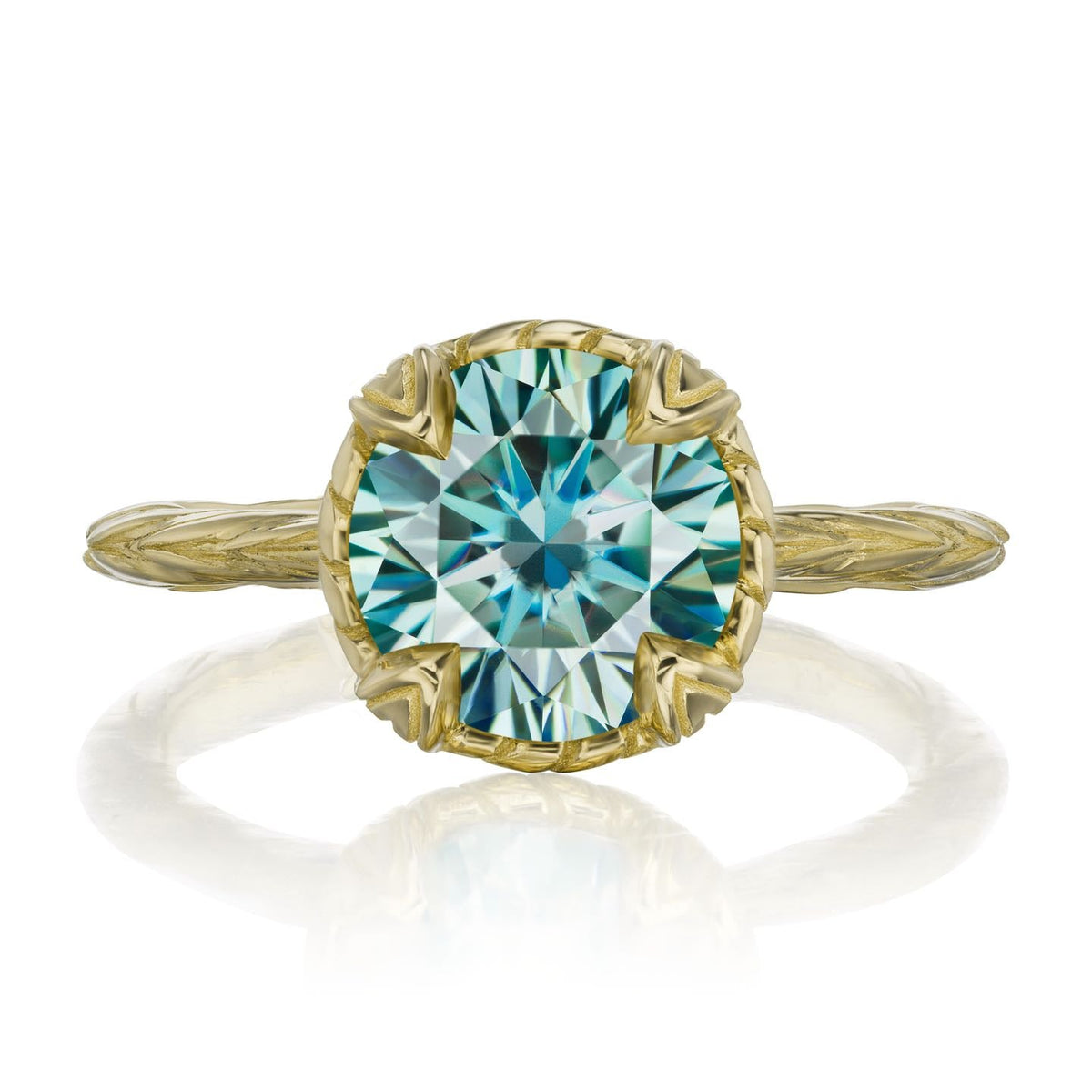 ・SIENNA・Aqua-Teal Iconic™ Moissanite, Willow Leaf Band (2ct)