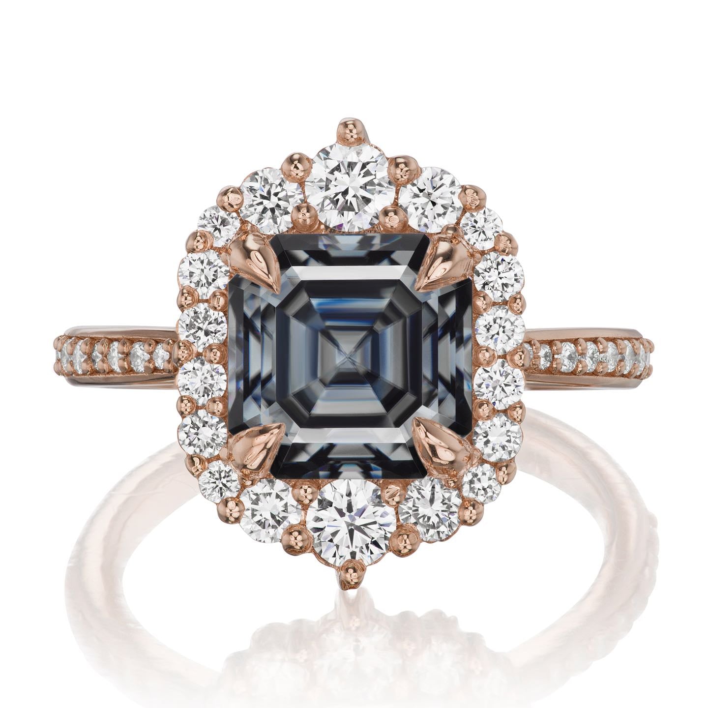 ・ROSALIND・Asscher Iconic™ Dark Grey Moissanite Center, Diamond Halo (2.8ctw+)