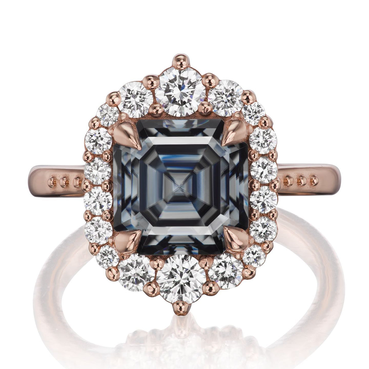 ・ROSALIND・Asscher Iconic™ Dark Grey Moissanite Center, Diamond Halo (2.8ctw+)
