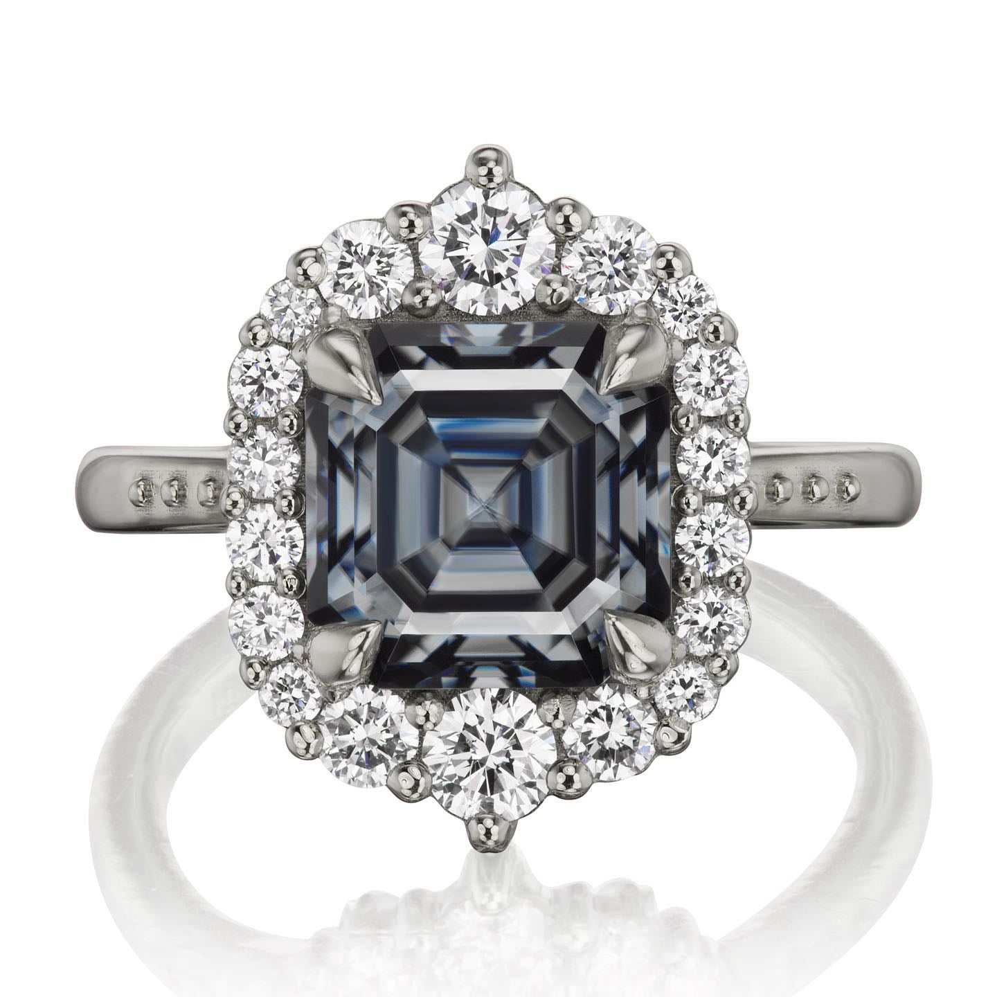 ・ROSALIND・Asscher Iconic™ Dark Grey Moissanite Center, Diamond Halo (2.8ctw+)