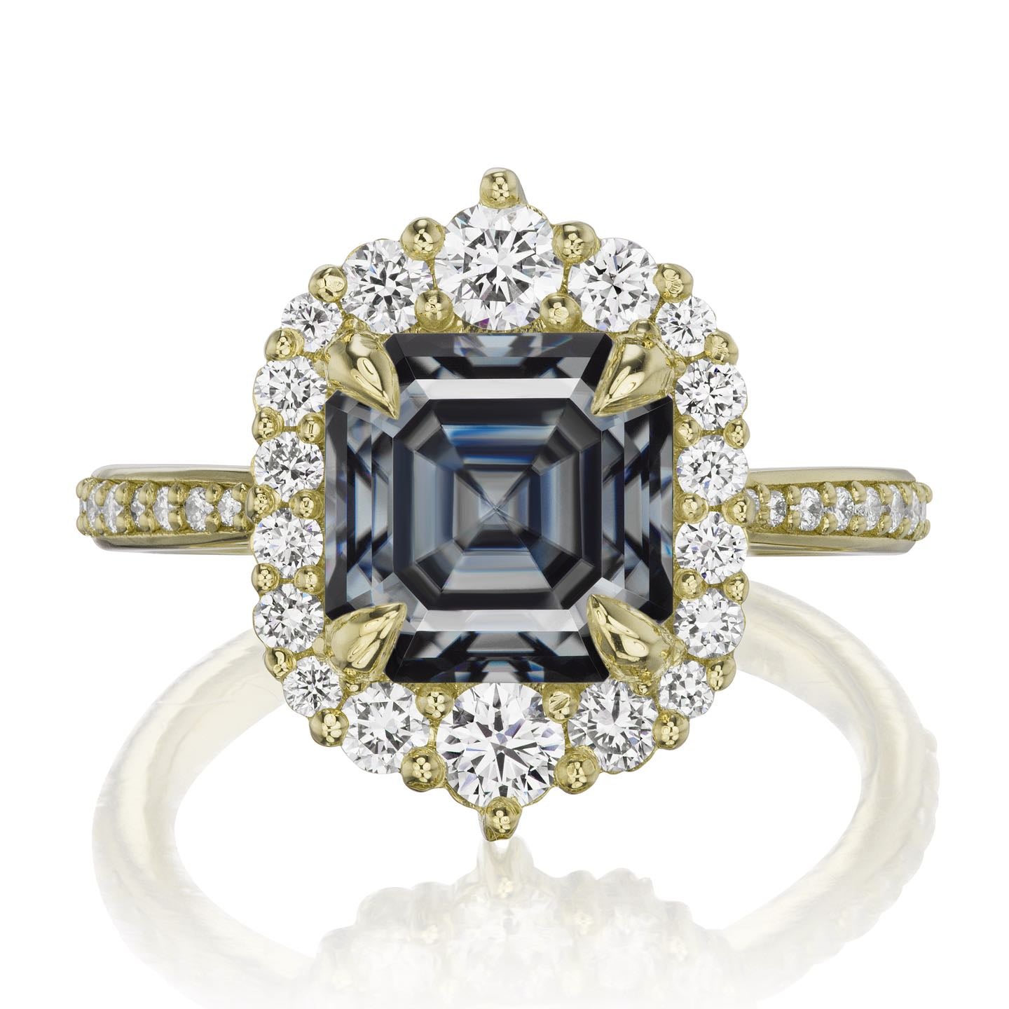 ・ROSALIND・Asscher Iconic™ Dark Grey Moissanite Center, Diamond Halo (2.8ctw+)