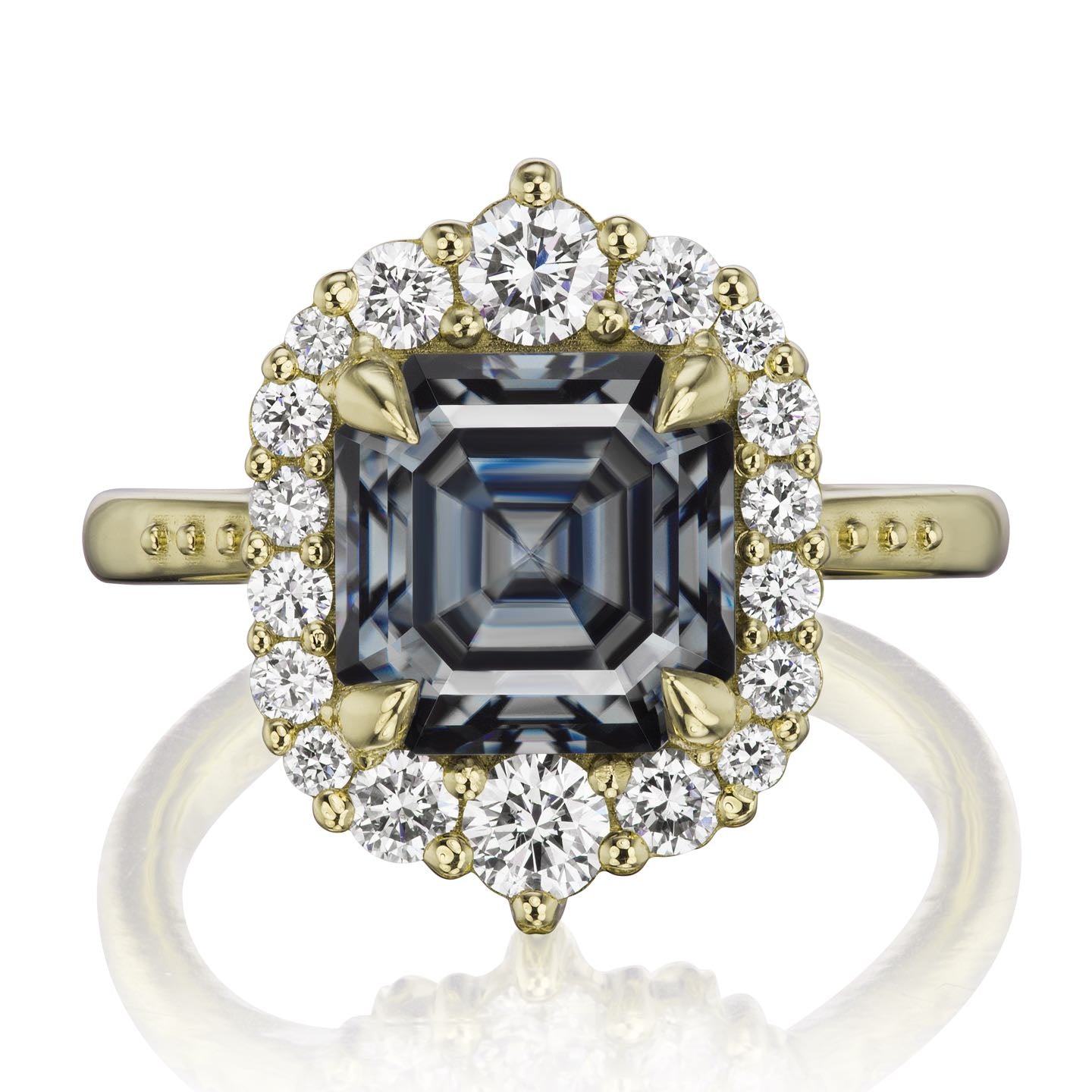 ・ROSALIND・Asscher Iconic™ Dark Grey Moissanite Center, Diamond Halo (2.8ctw+)