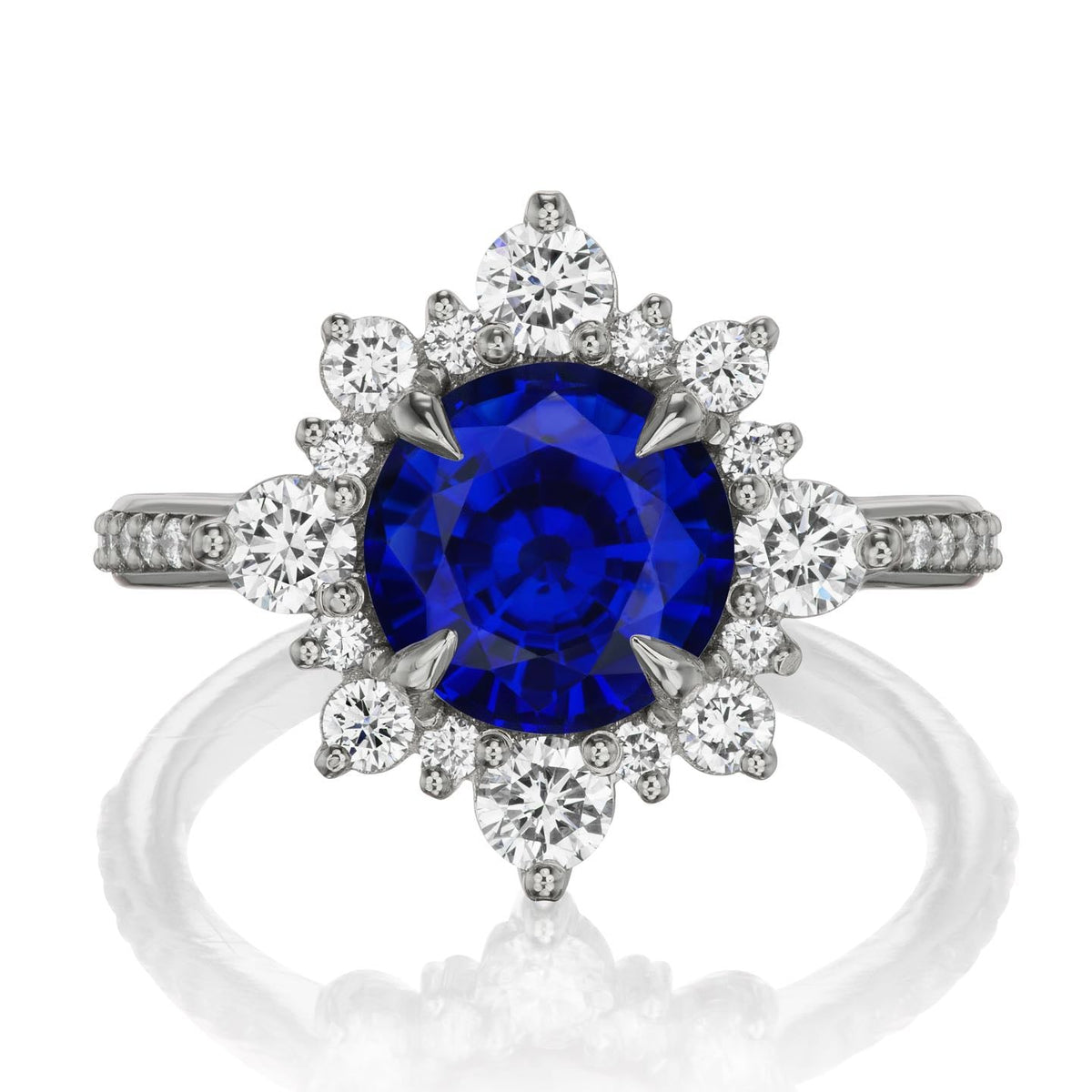 ・REYNA・Blue Sapphire Center, Diamond Halo (3.22ctw+)