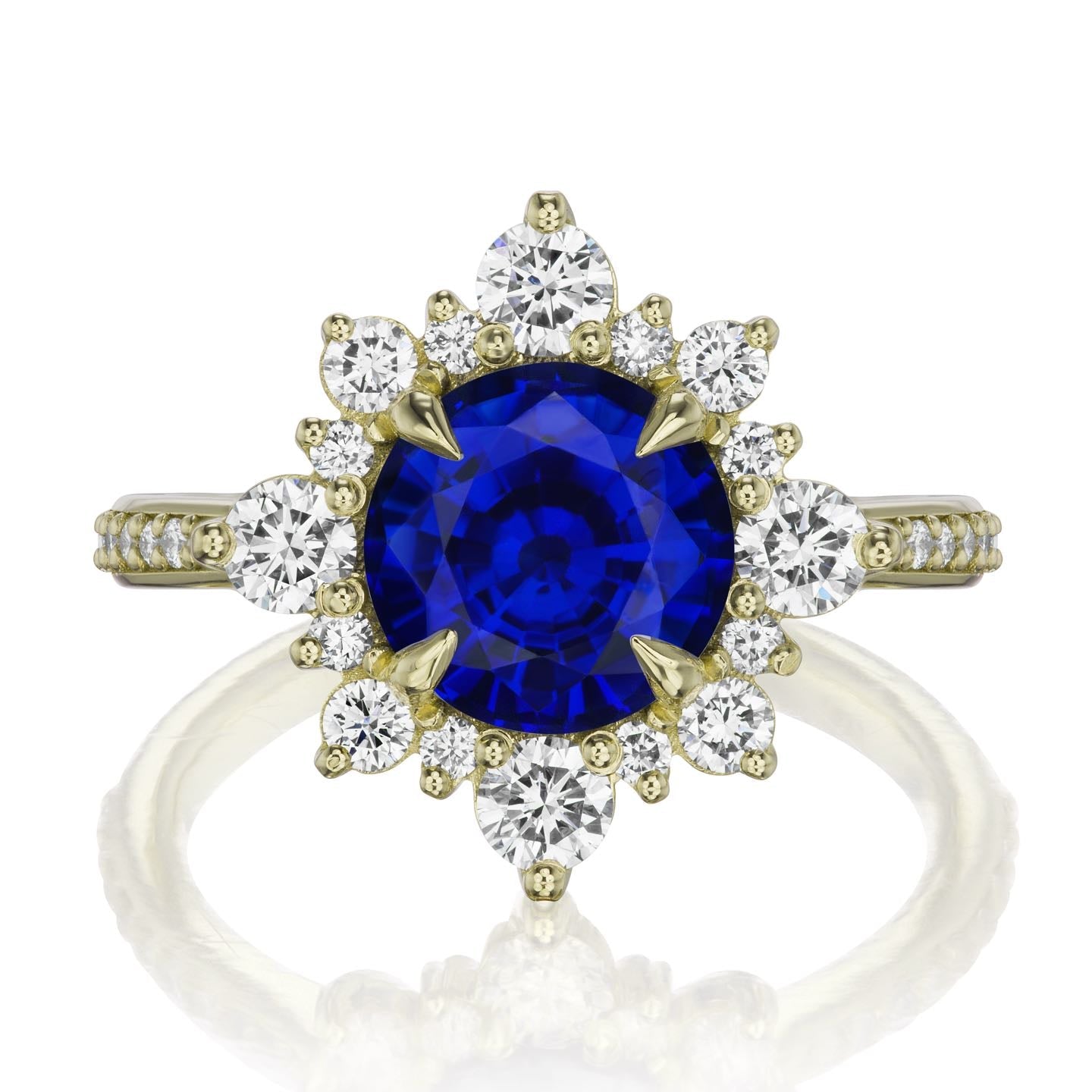 ・REYNA・Blue Sapphire Center, Diamond Halo (3.22ctw+)