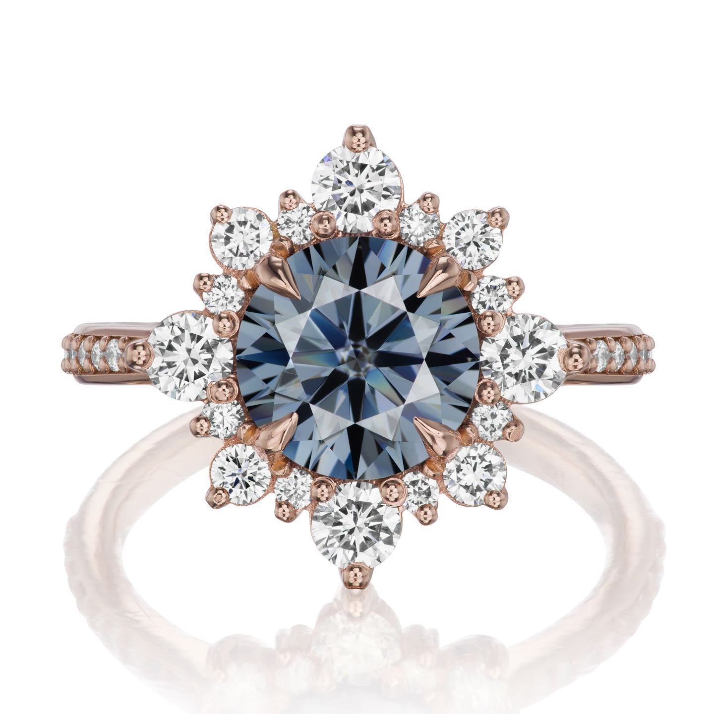 ・REYNA・Iconic™ Grey Moissanite Center, Diamond Halo (2.52ctw+)