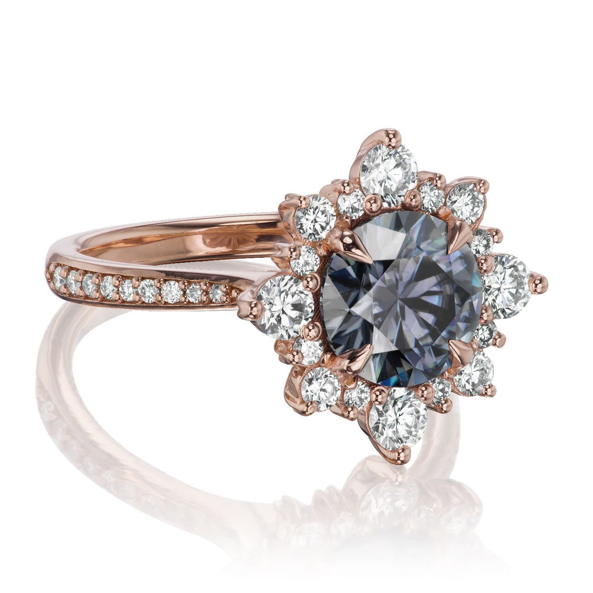 ・REYNA・Iconic™ Grey Moissanite Center, Diamond Halo (2.52ctw+)