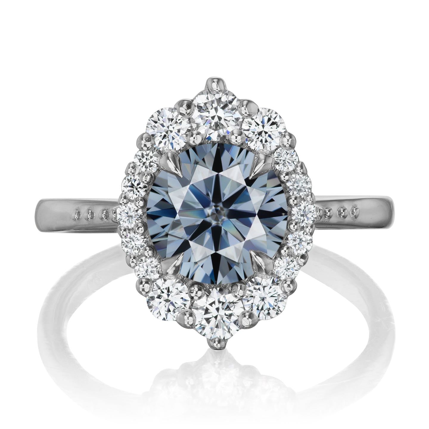 ・EMERSON・Iconic™ Grey Moissanite Center, Diamond Halo (2.55ctw+)