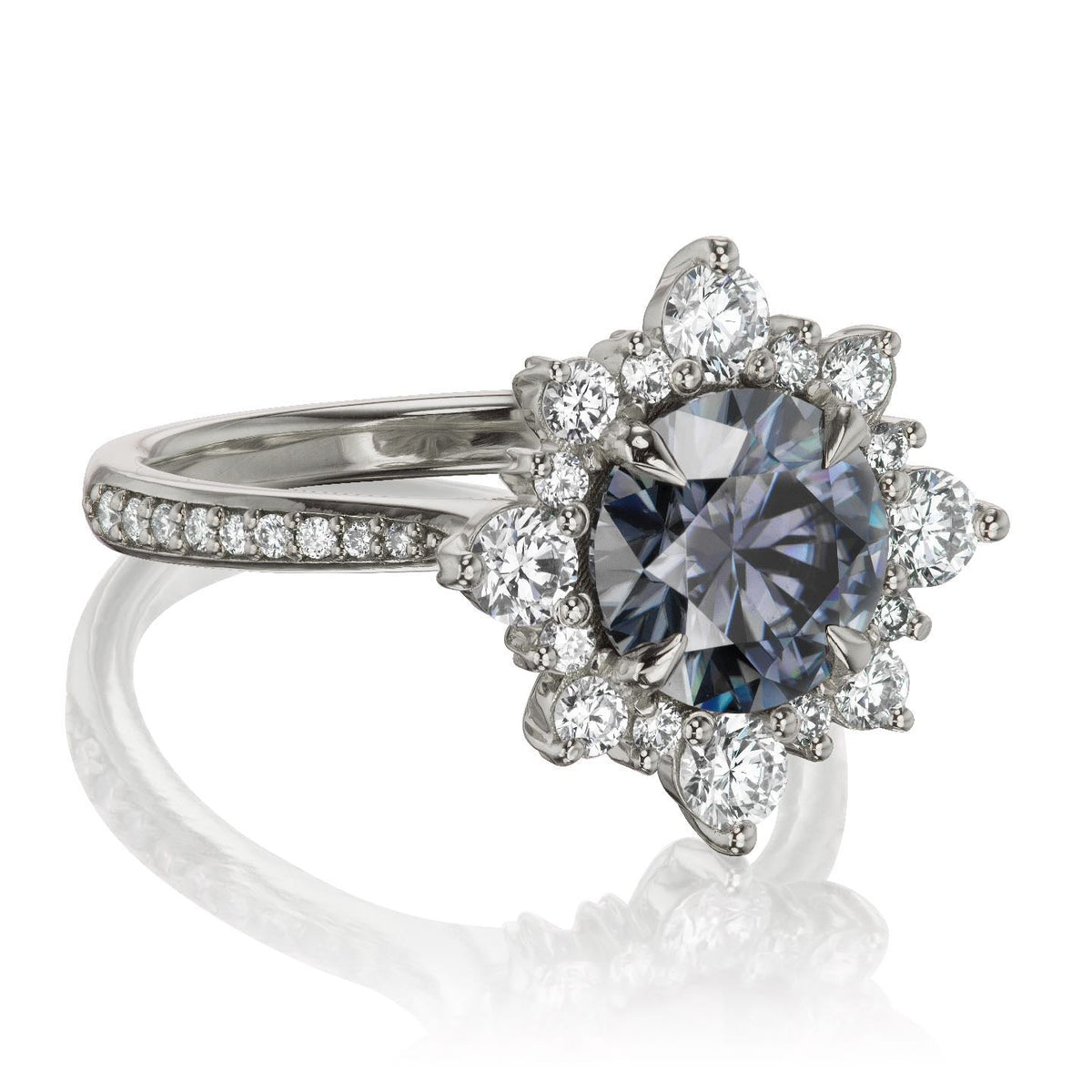 ・REYNA・Iconic™ Grey Moissanite Center, Diamond Halo (2.52ctw+)
