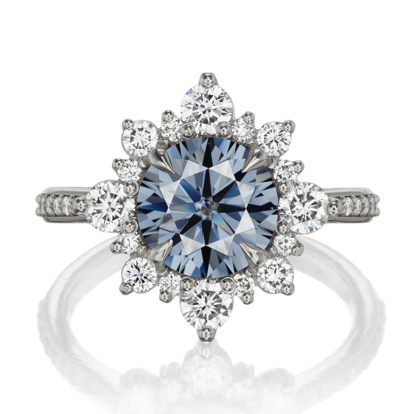 ・REYNA・Iconic™ Grey Moissanite Center, Diamond Halo (2.52ctw+)