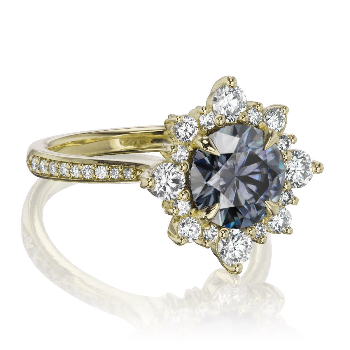 ・REYNA・Iconic™ Grey Moissanite Center, Diamond Halo (2.52ctw+)