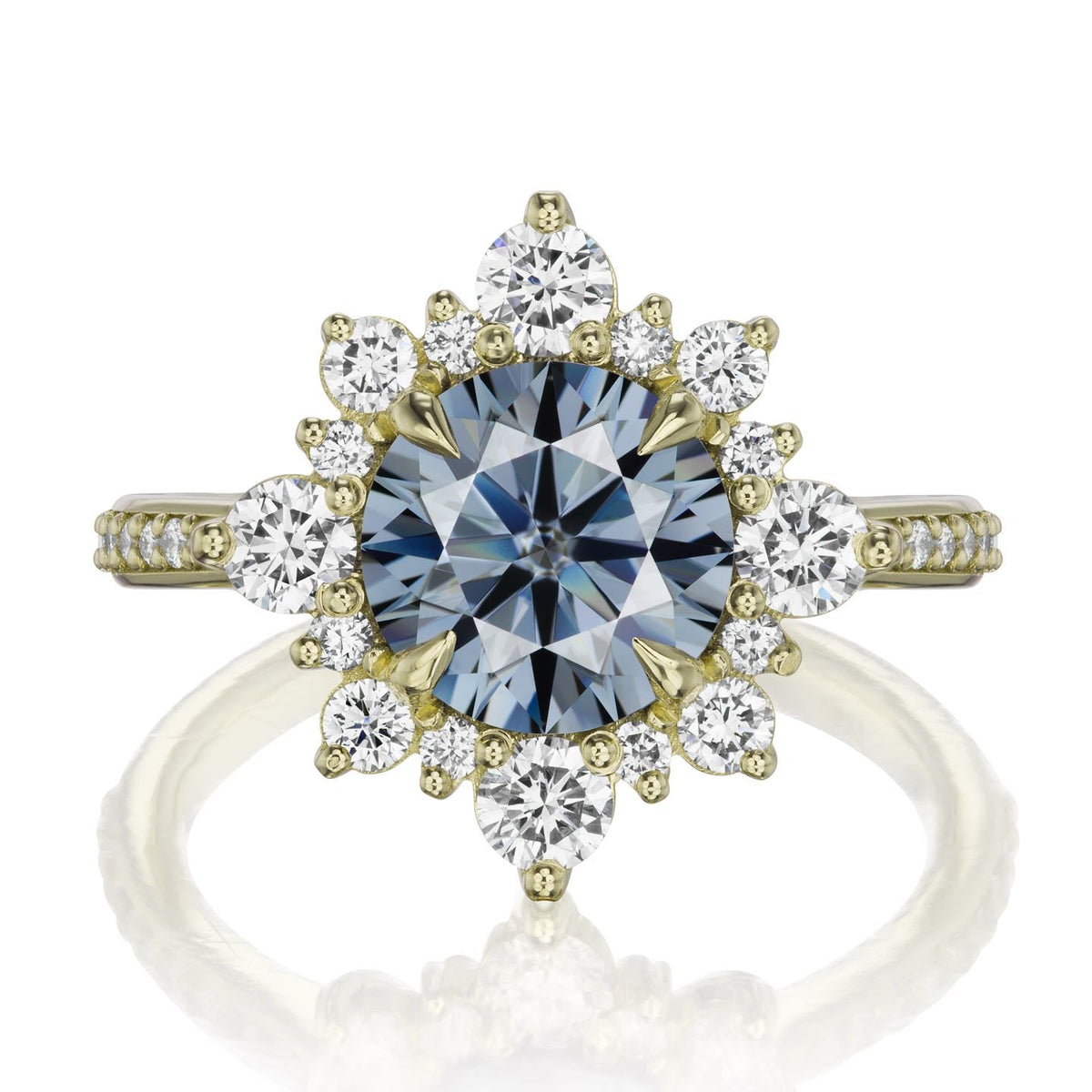 ・REYNA・Iconic™ Grey Moissanite Center, Diamond Halo (2.52ctw+)