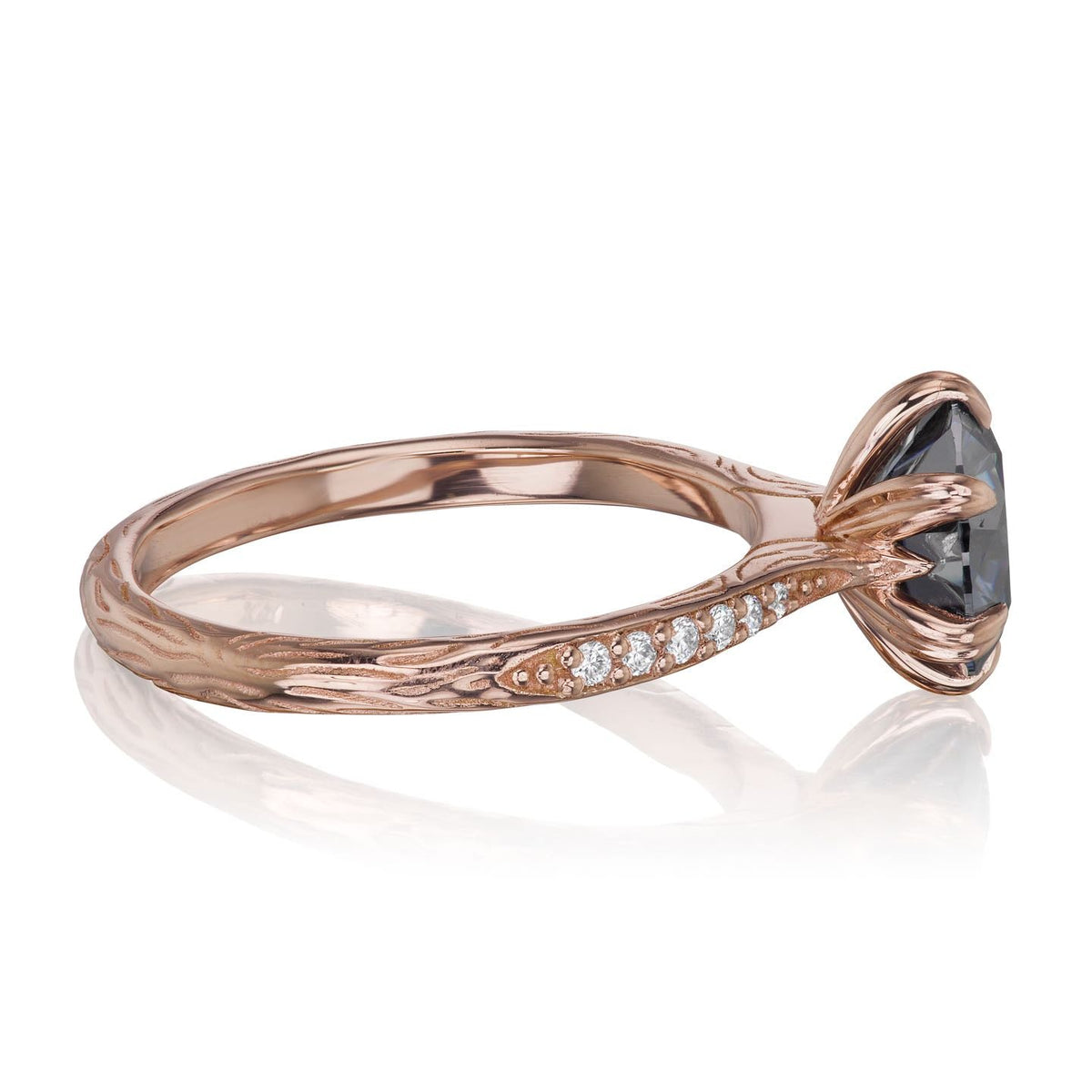 ・CAMILLE・Iconic™ Grey Moissanite, Twig Textured Diamond Band (2ct Center)