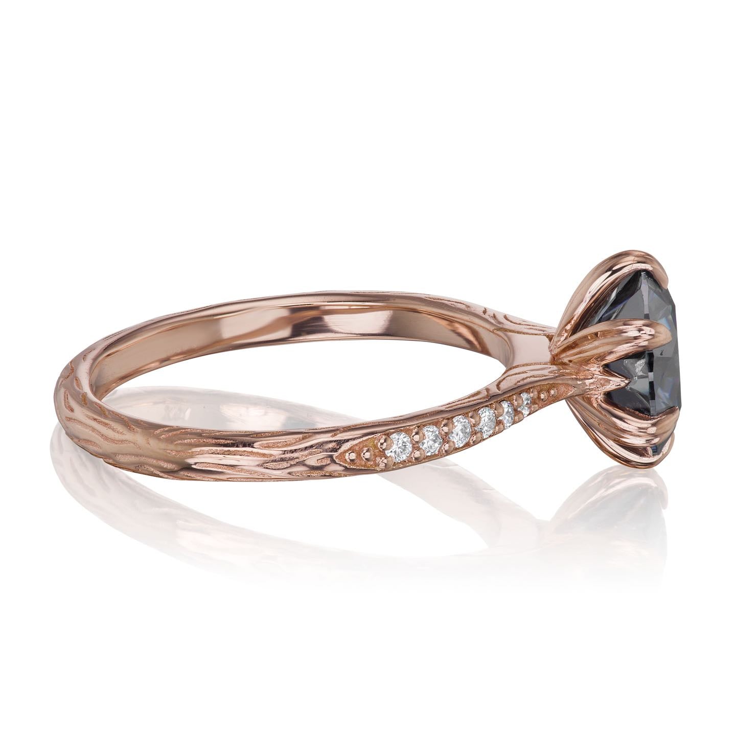 ・CAMILLE・Iconic™ Grey Moissanite, Twig Textured Diamond Band (1.5ct Center)