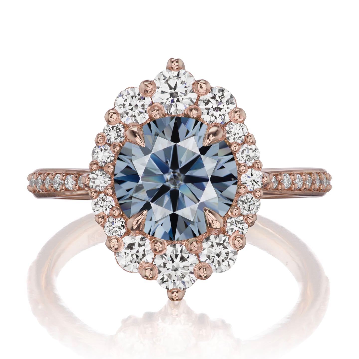 ・EMERSON・Iconic™ Grey Moissanite Center, Diamond Halo (2.55ctw+)