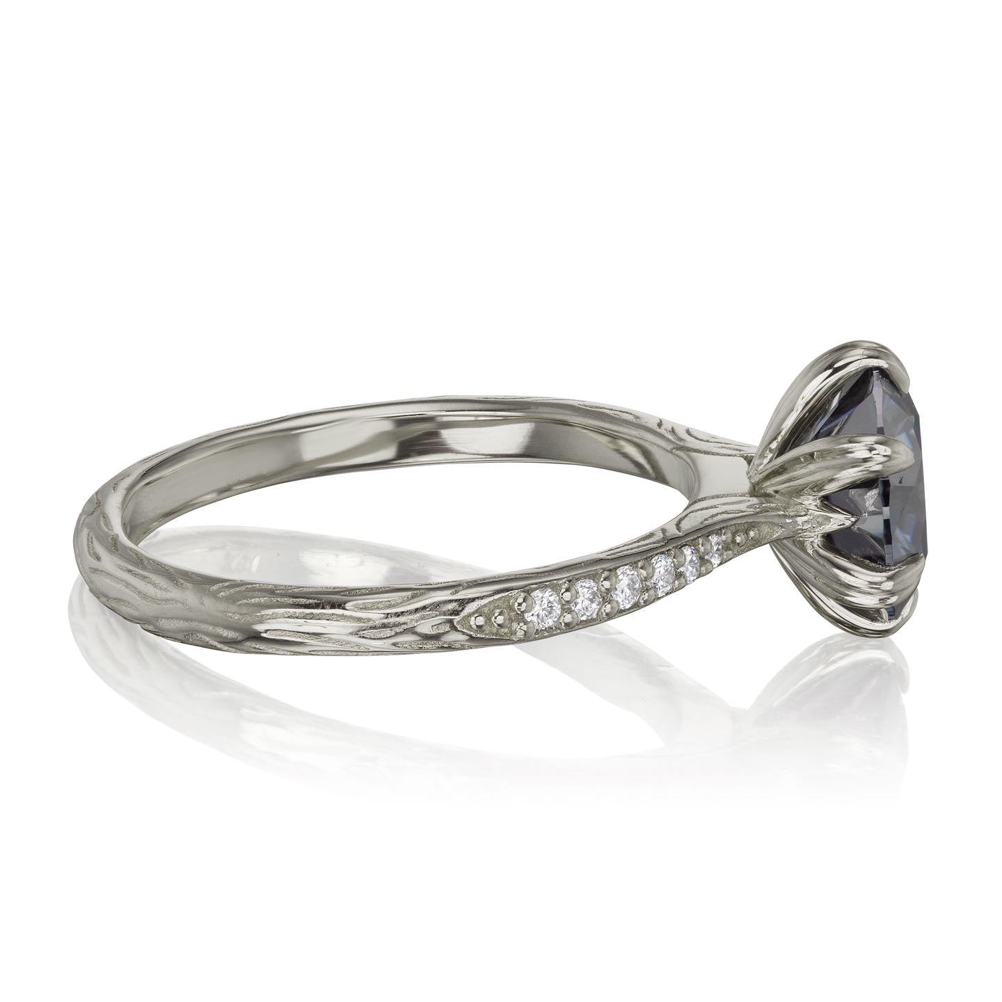 ・CAMILLE・Iconic™ Grey Moissanite, Twig Textured Diamond Band (2ct Center)